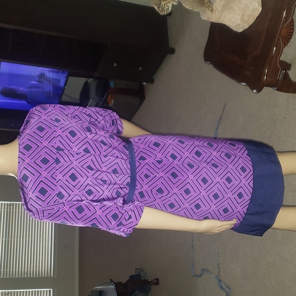 41 Hawthorn xs poetic purple satin shurt dress geometric pattern ribbon tie - Picture 5 of 10